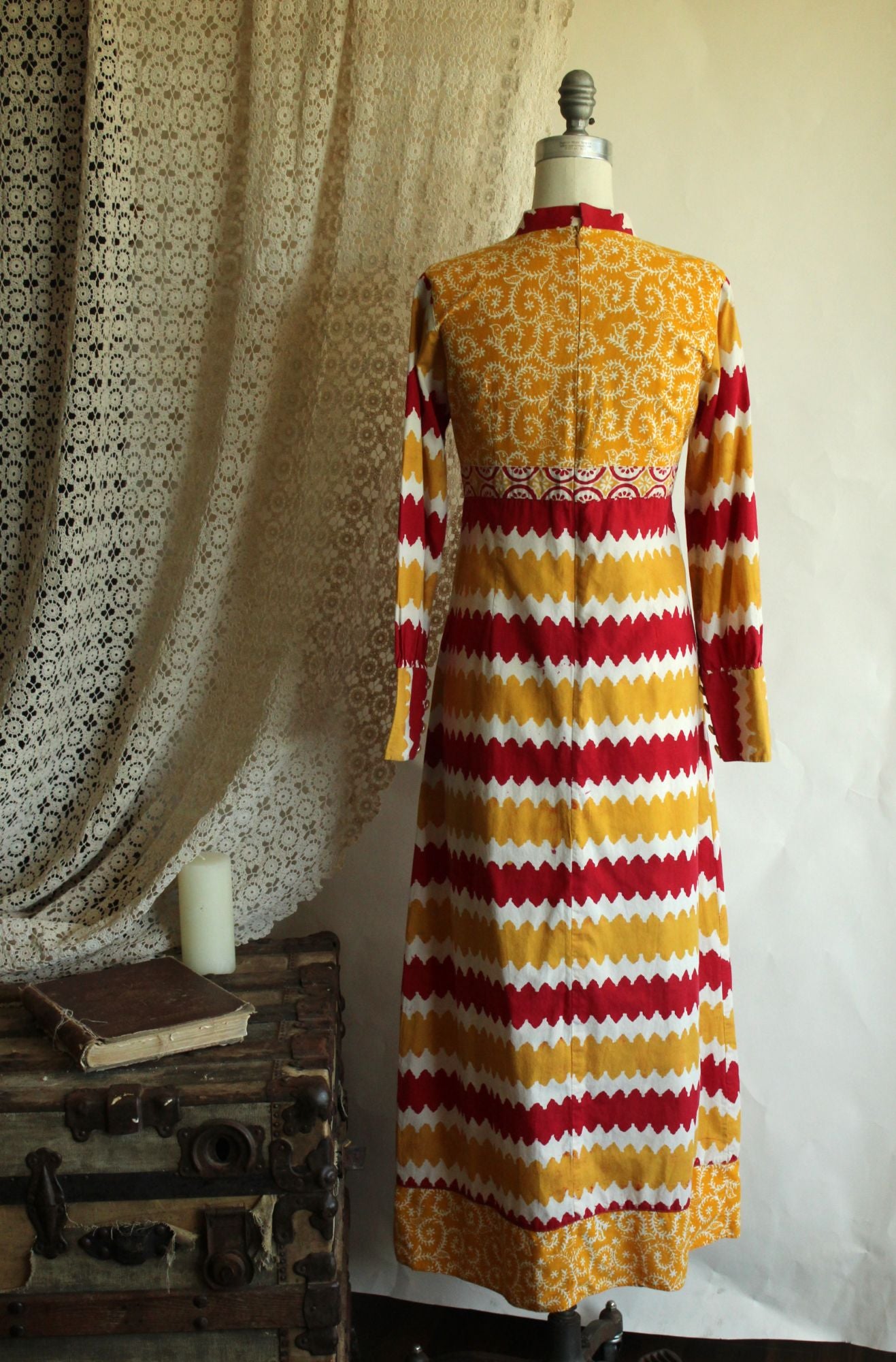 Vintage 1990s Maxi Dress in Red and Yellow