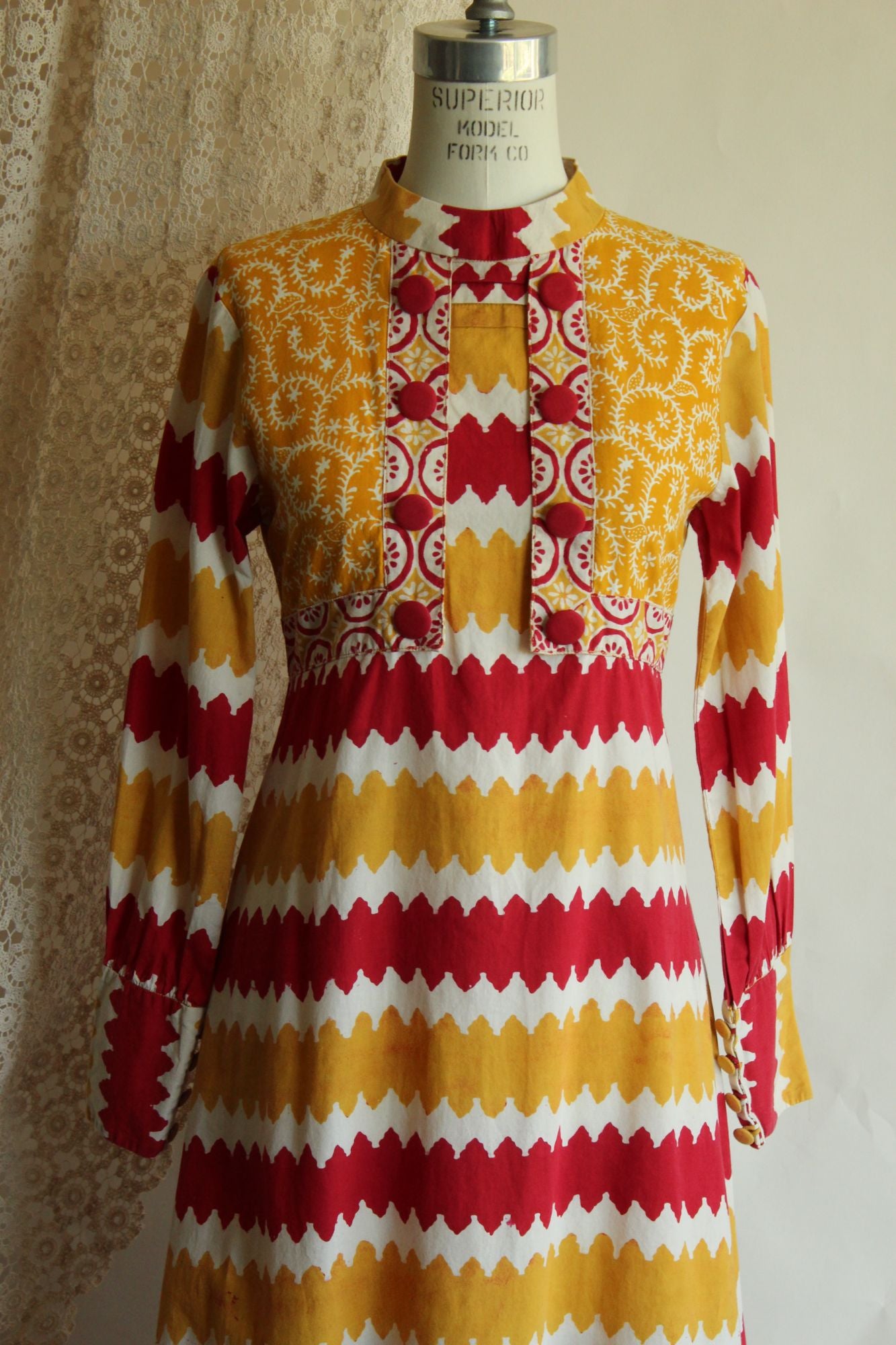 Vintage 1990s Maxi Dress in Red and Yellow