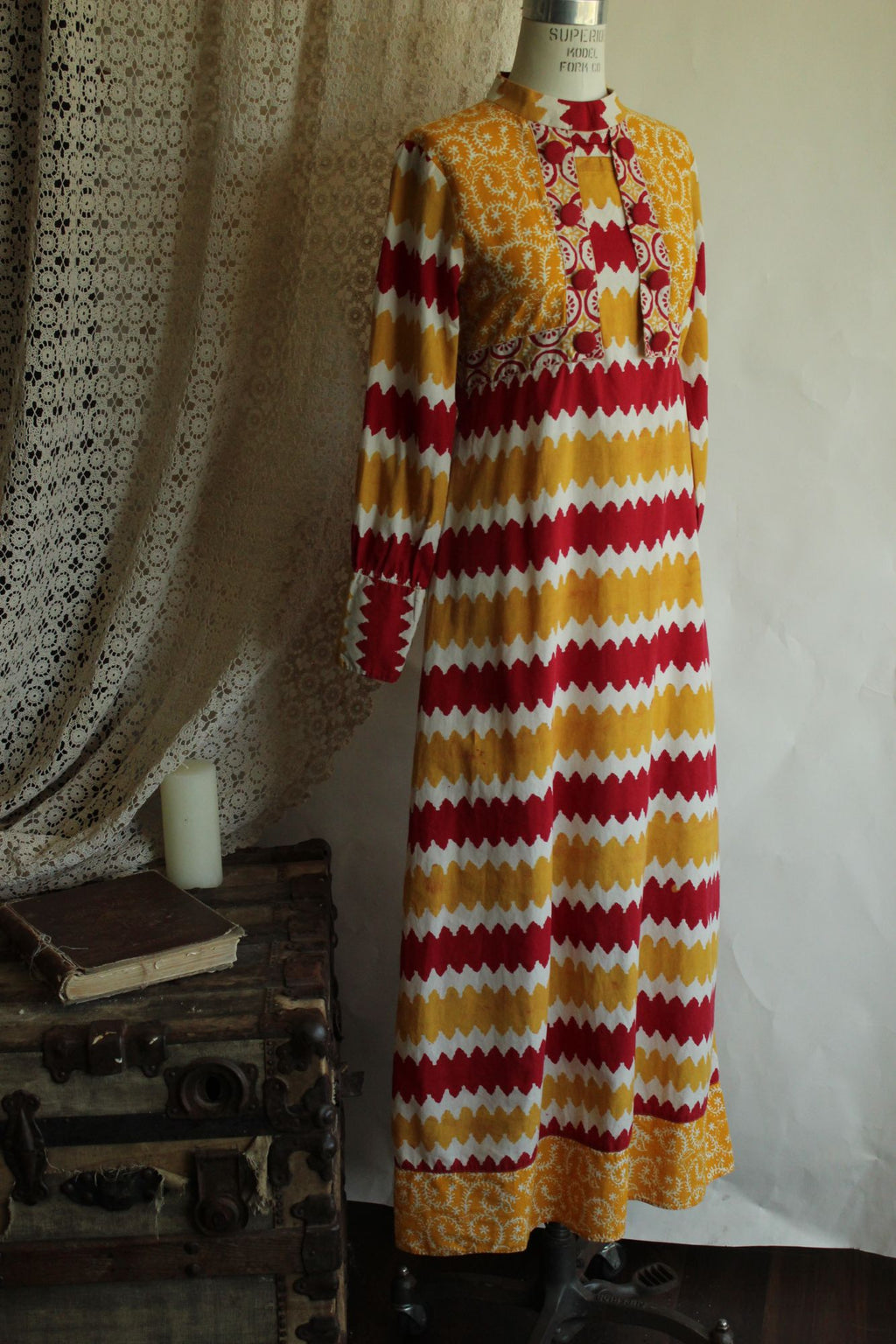 Vintage 1990s Maxi Dress in Red and Yellow