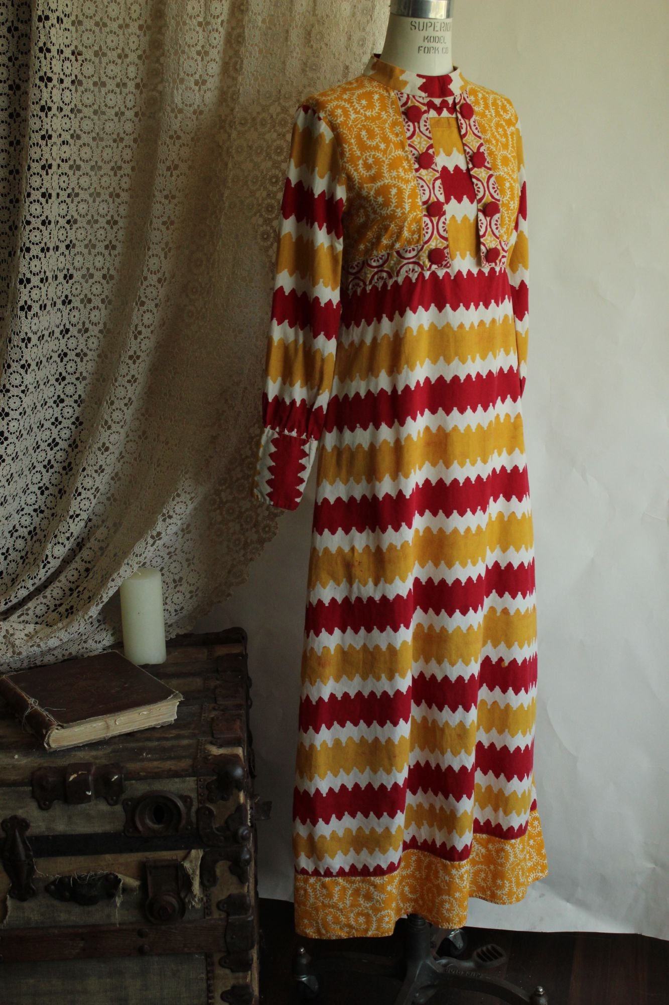 Vintage 1990s Maxi Dress in Red and Yellow