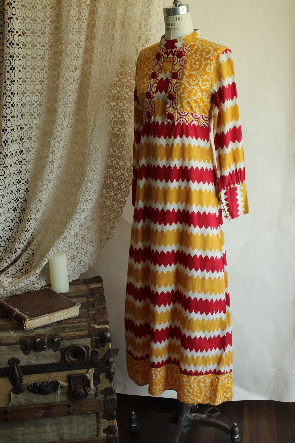 Vintage 1990s Maxi Dress in Red and Yellow