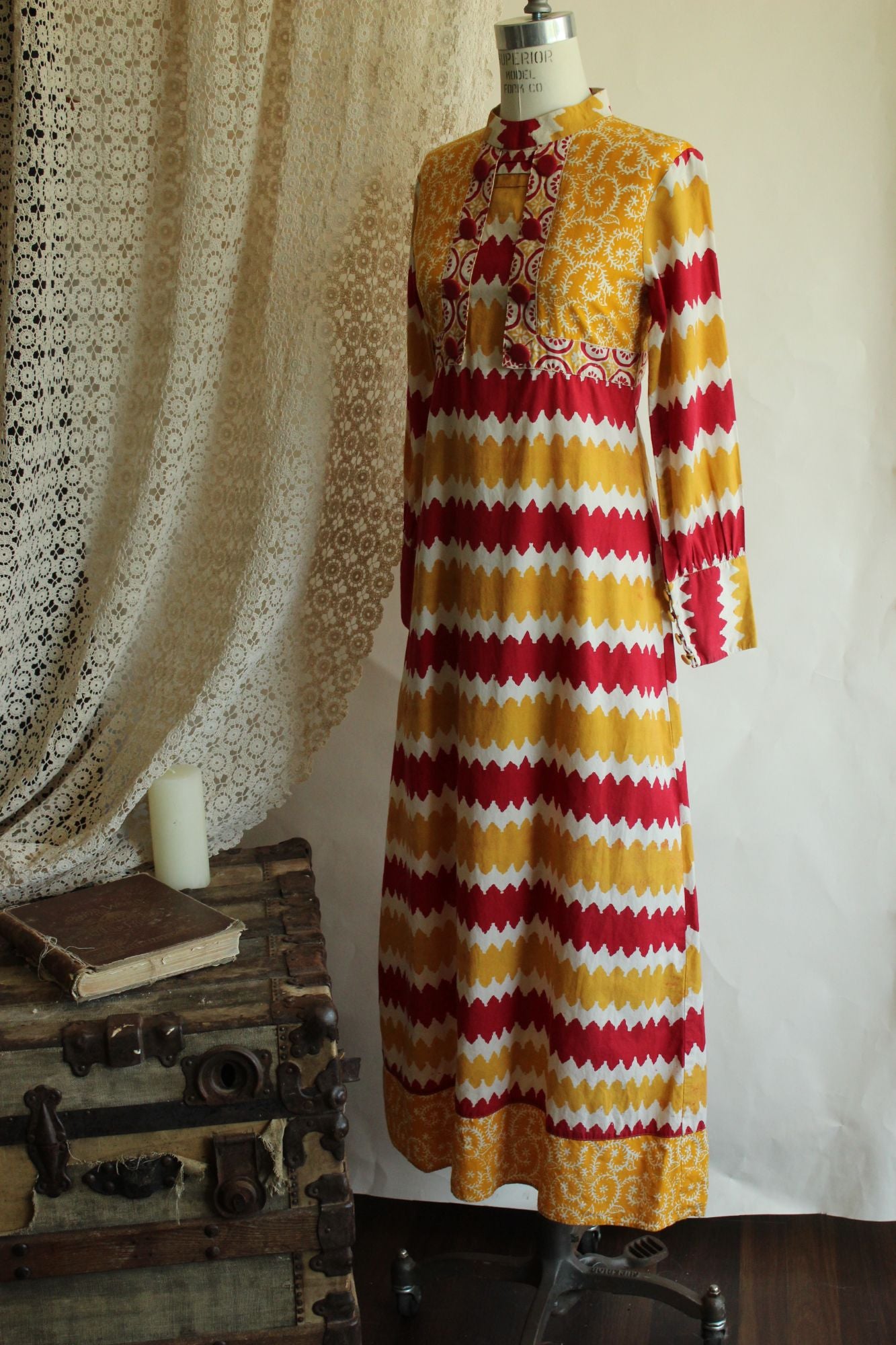 Vintage 1990s Maxi Dress in Red and Yellow