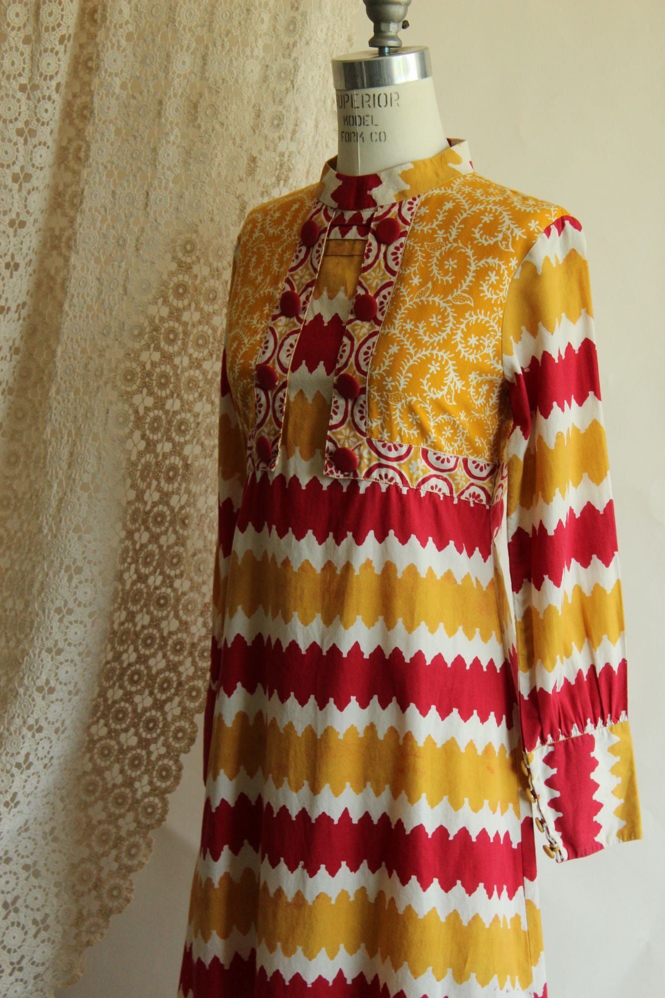 Vintage 1990s Maxi Dress in Red and Yellow