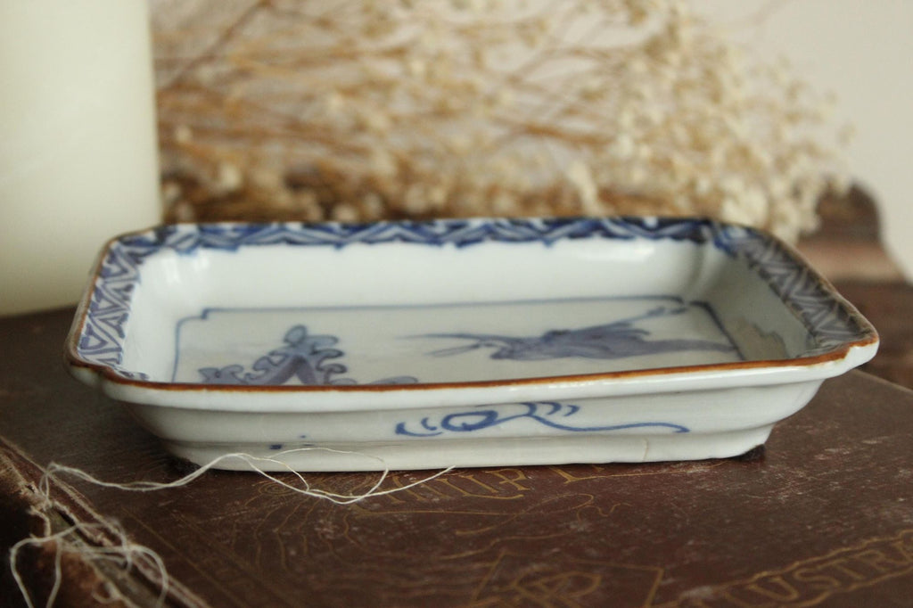 Vintage Antique 1800s Blue and White Sometsuke Plate