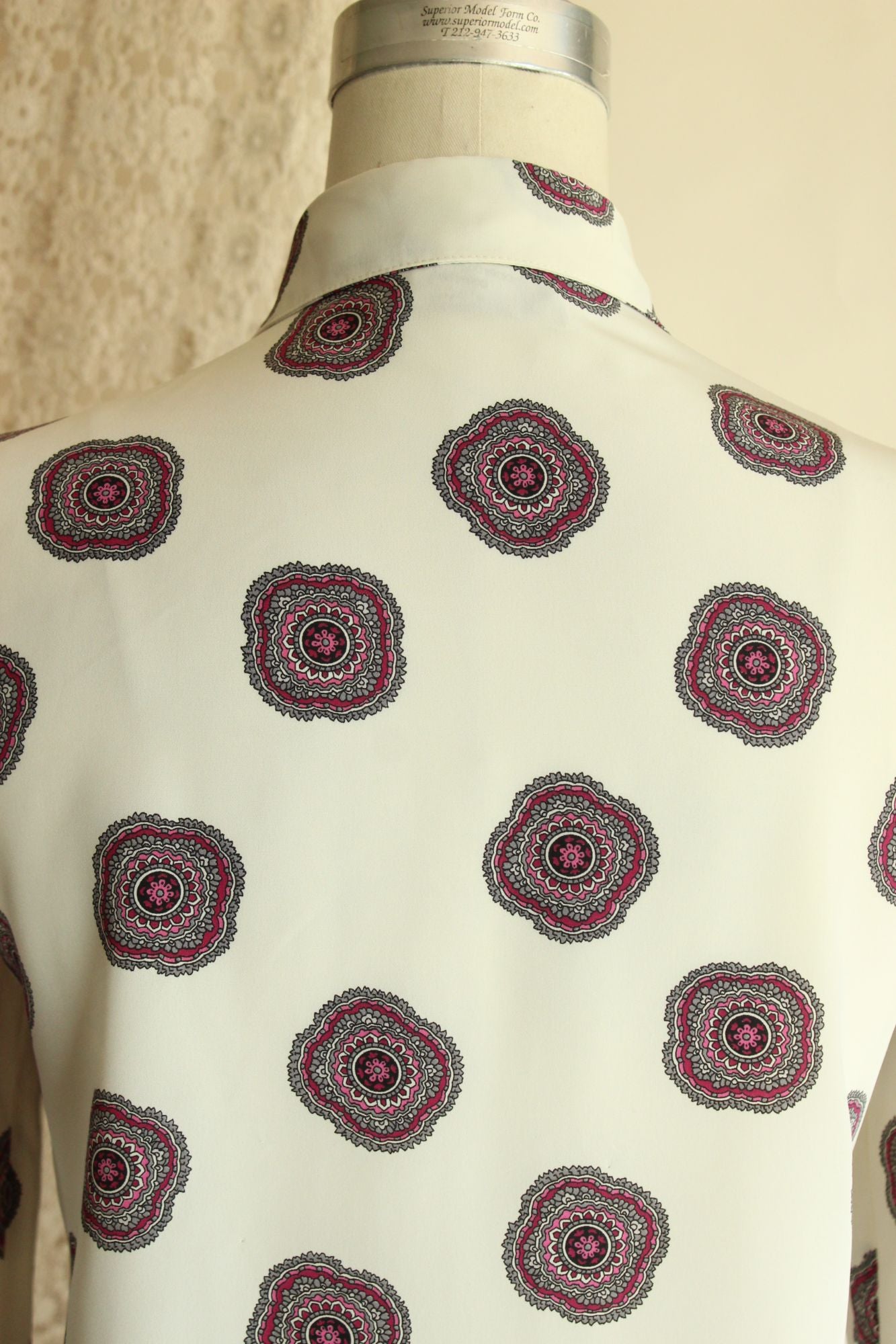 Vintage 1980s 1990s White and Purple Mandala Type Blouse