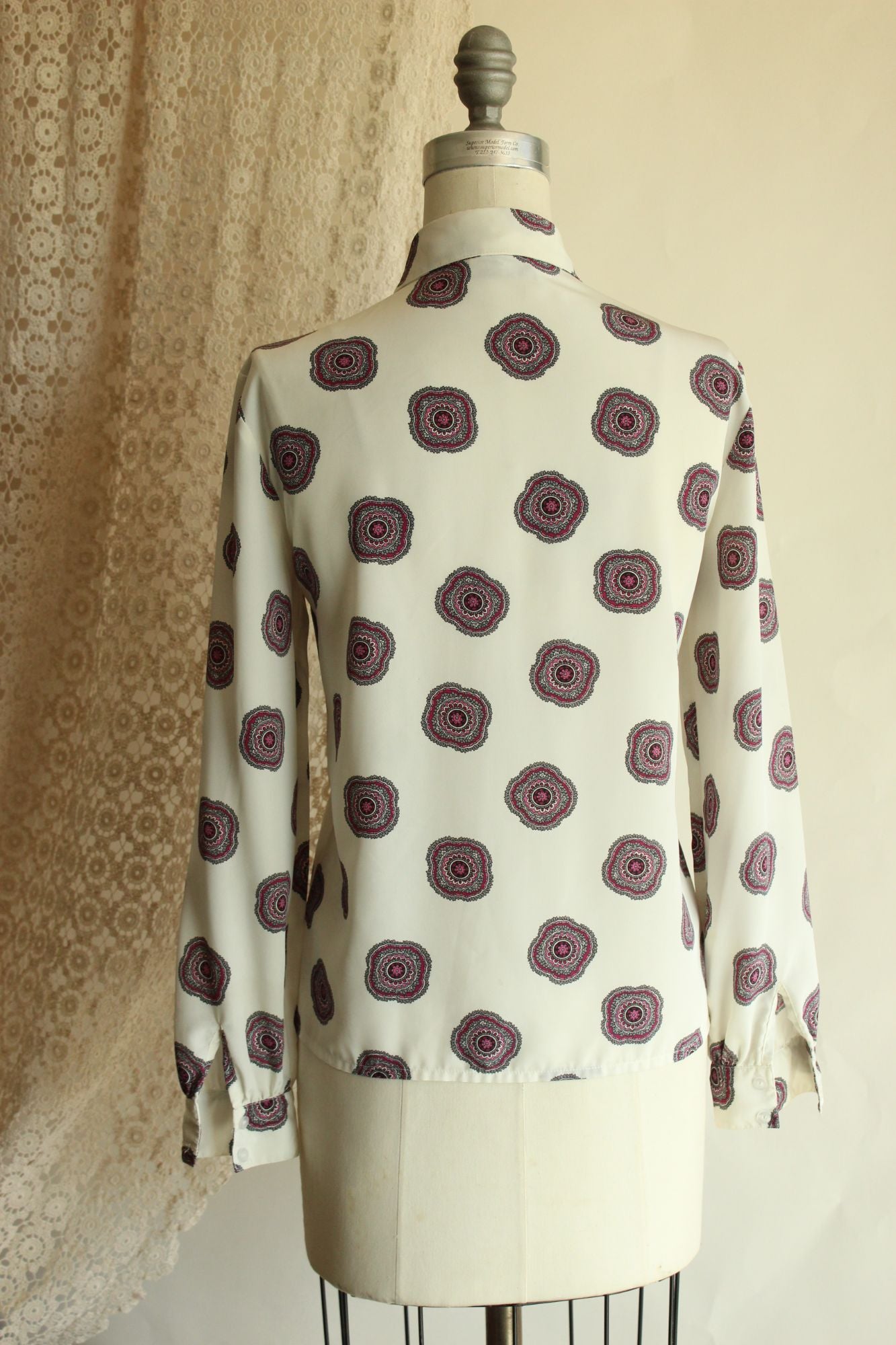 Vintage 1980s 1990s White and Purple Mandala Type Blouse