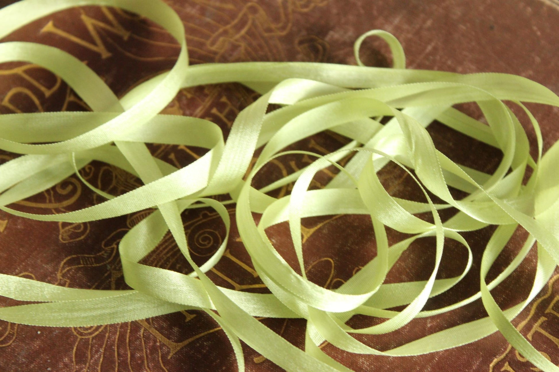 Silk Ribbon in Apple Green 7mm Narrow Trim, 1/4" Wide, three Yards