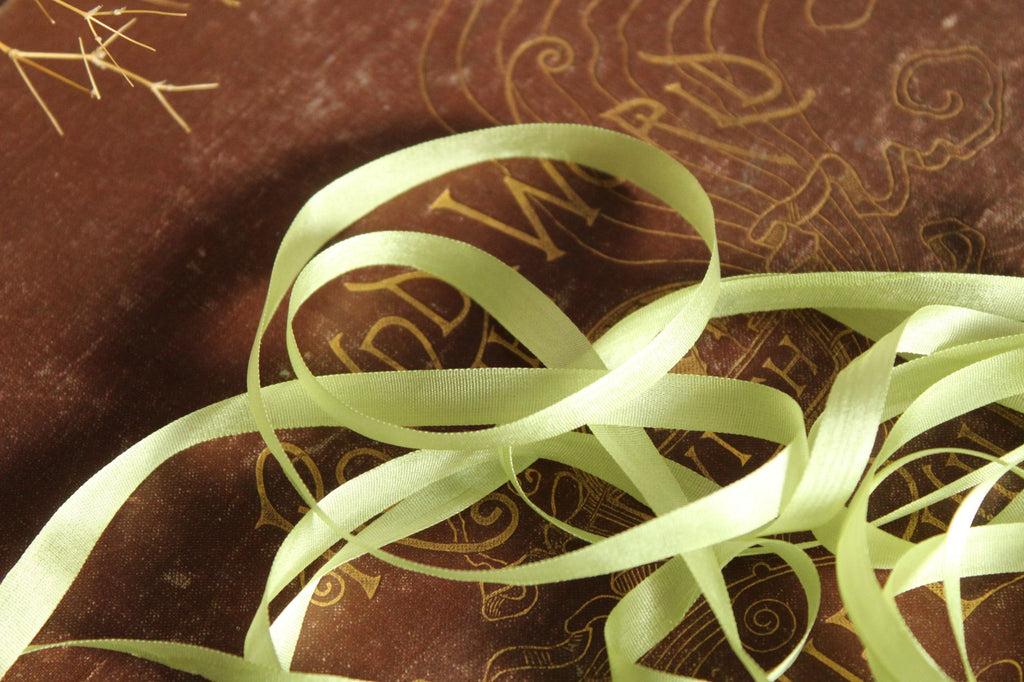 Silk Ribbon in Apple Green 7mm Narrow Trim, 1/4" Wide, three Yards