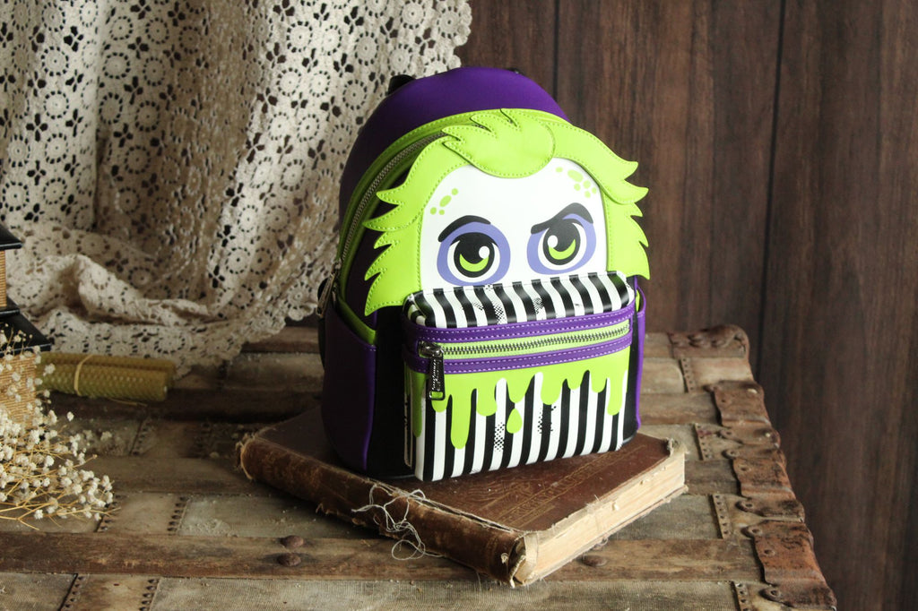 Loungefly Beetlejuice Backpack, New With Tags, Green and Purple, Pockets