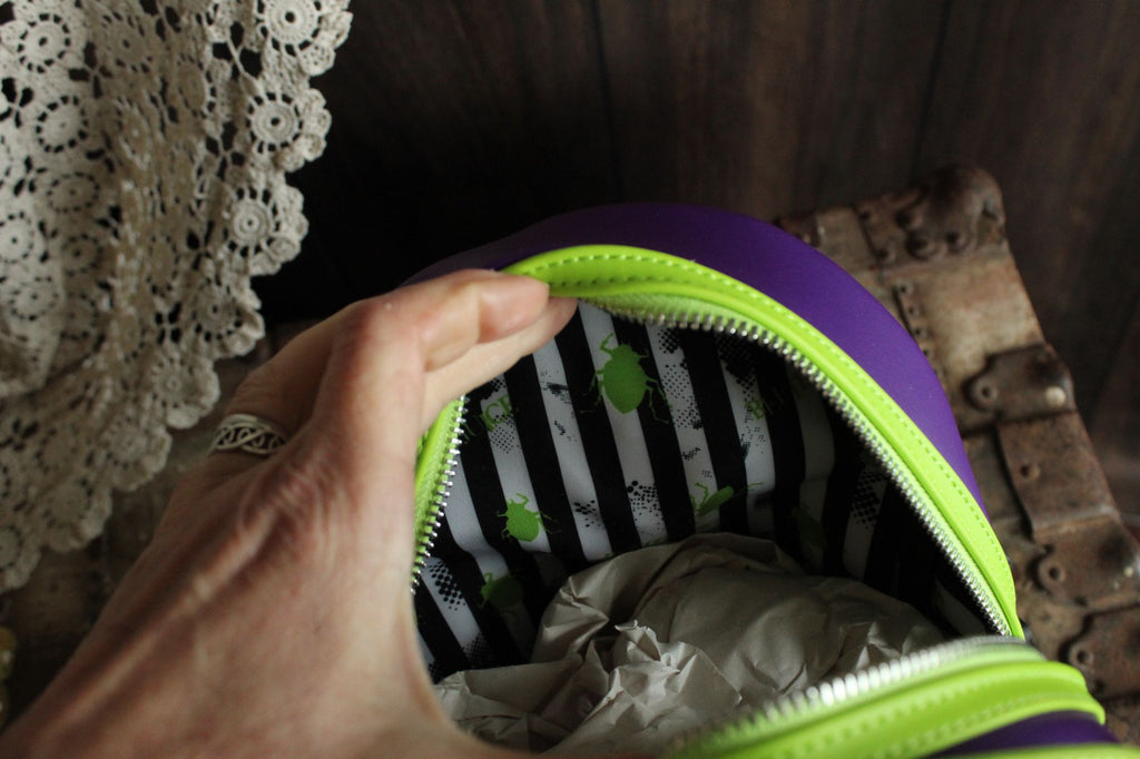 Loungefly Beetlejuice Backpack, New With Tags, Green and Purple, Pockets