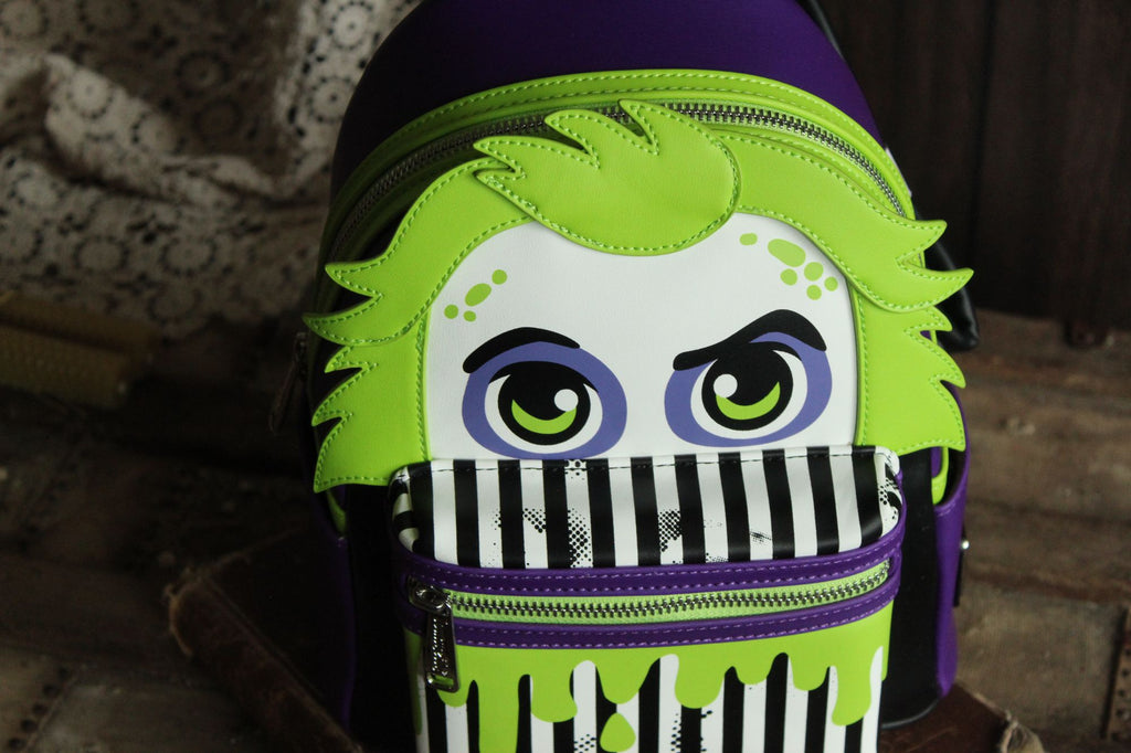 Loungefly Beetlejuice Backpack, New With Tags, Green and Purple, Pockets