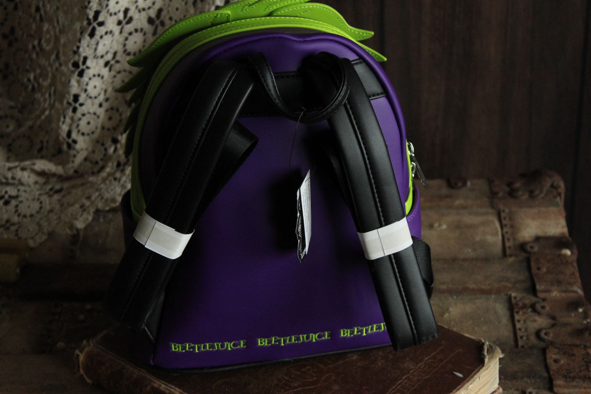 Loungefly Beetlejuice Backpack, New With Tags, Green and Purple, Pockets