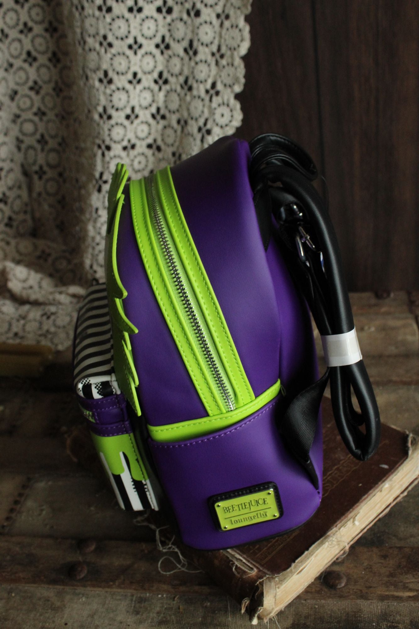 Loungefly Beetlejuice Backpack, New With Tags, Green and Purple, Pockets