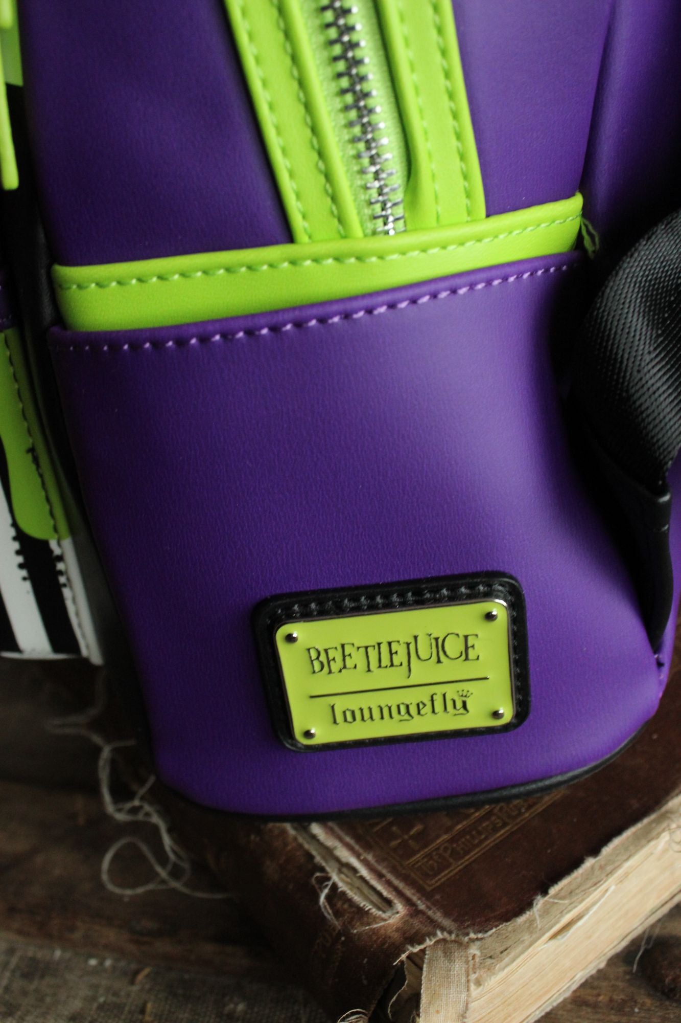 Loungefly Beetlejuice Backpack, New With Tags, Green and Purple, Pockets