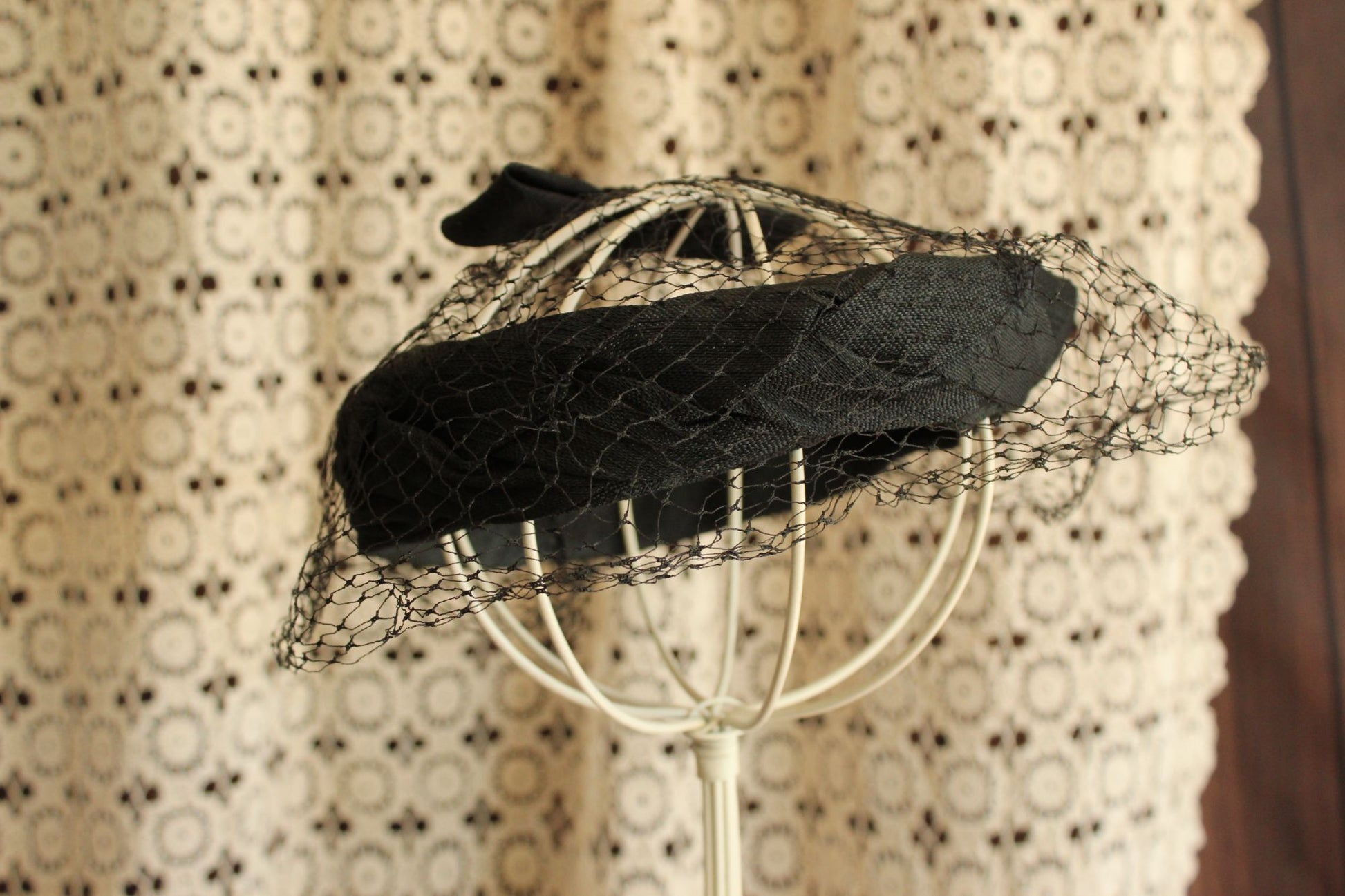 Vintage 1950s Black Silk Fascinator With Veil