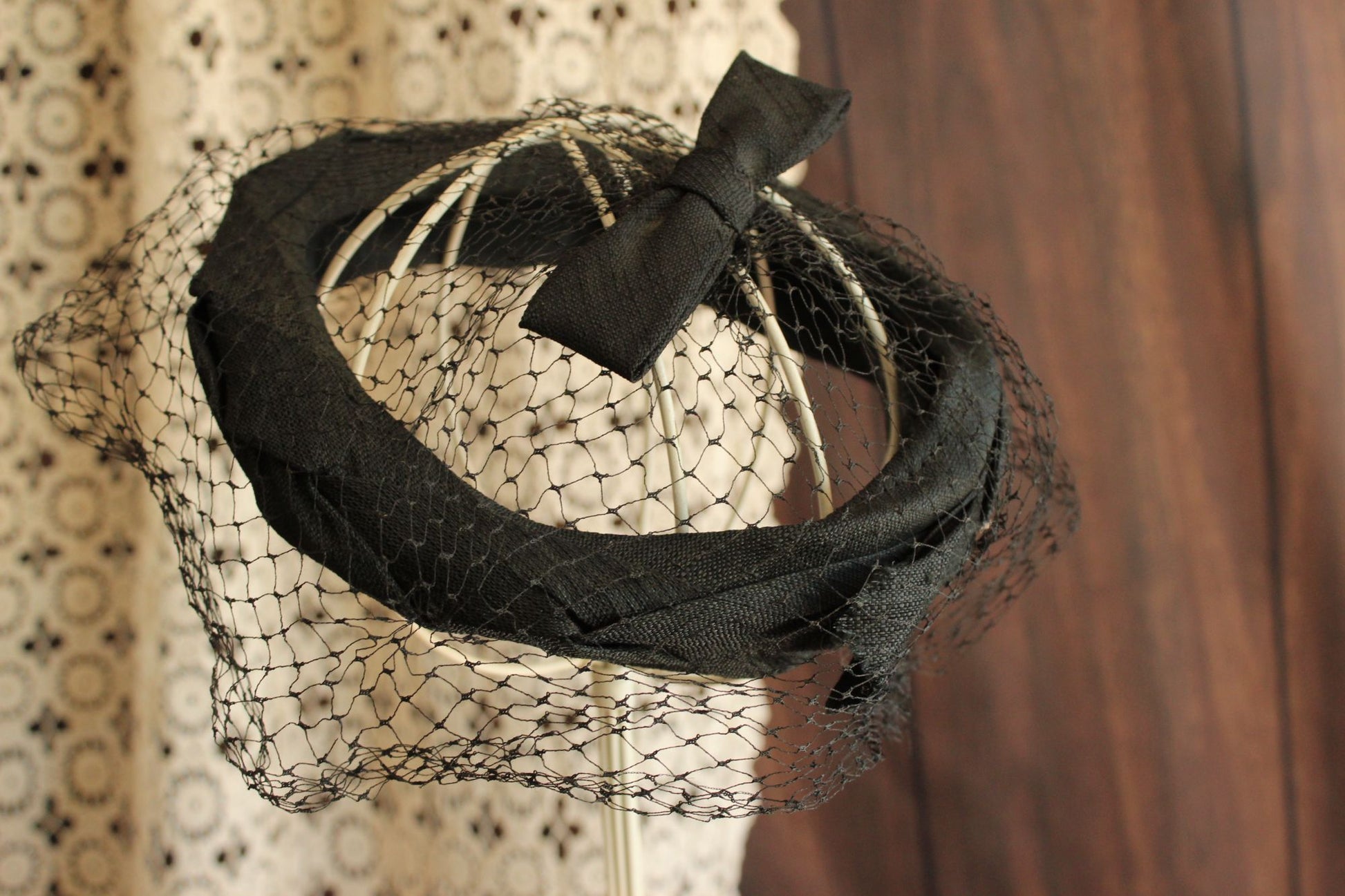 Vintage 1950s Black Silk Fascinator With Veil