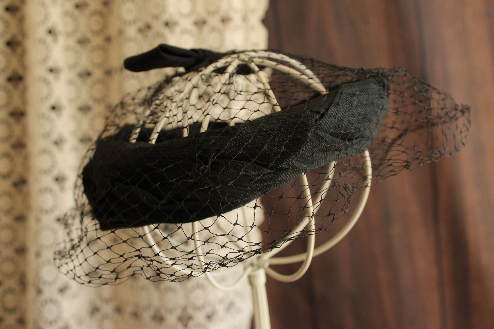 Vintage 1950s Black Silk Fascinator With Veil