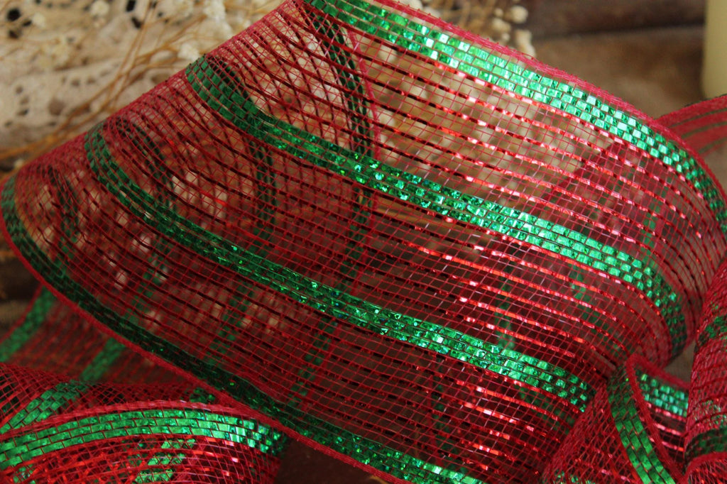 Holiday Deco Mesh Ribbon, Red and Green, 5.5" Wide 10 Yards