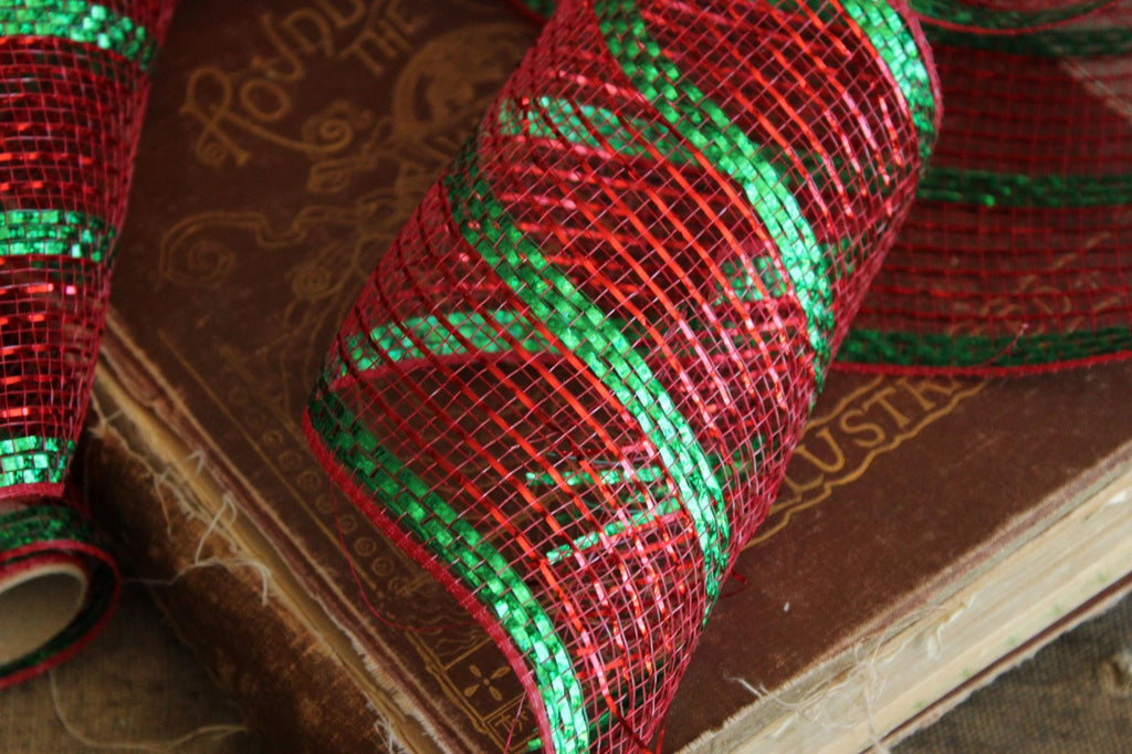 Holiday Deco Mesh Ribbon, Red and Green, 5.5" Wide 10 Yards