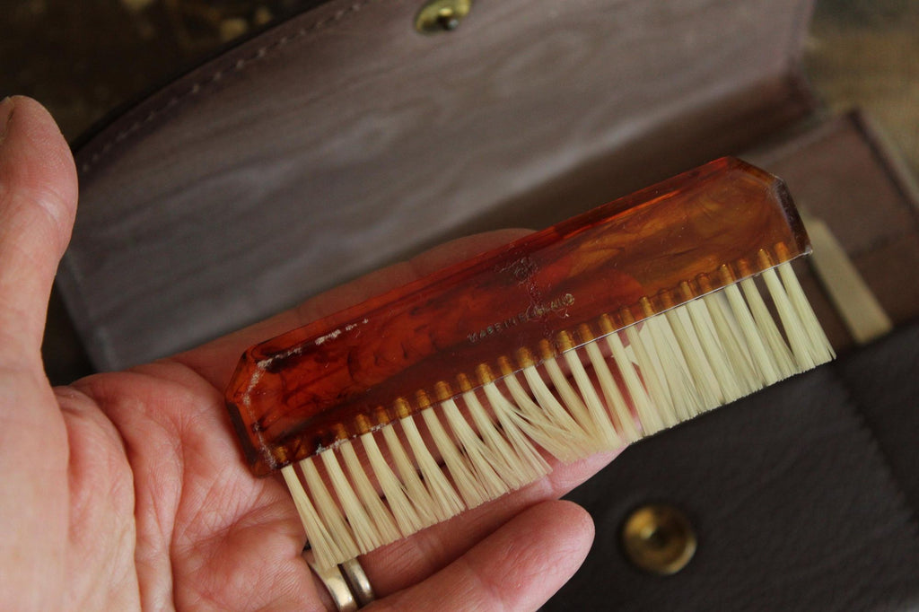 Vintage 1950s 1960s Mens Grooming Kit with Brush Mirror and Nail File