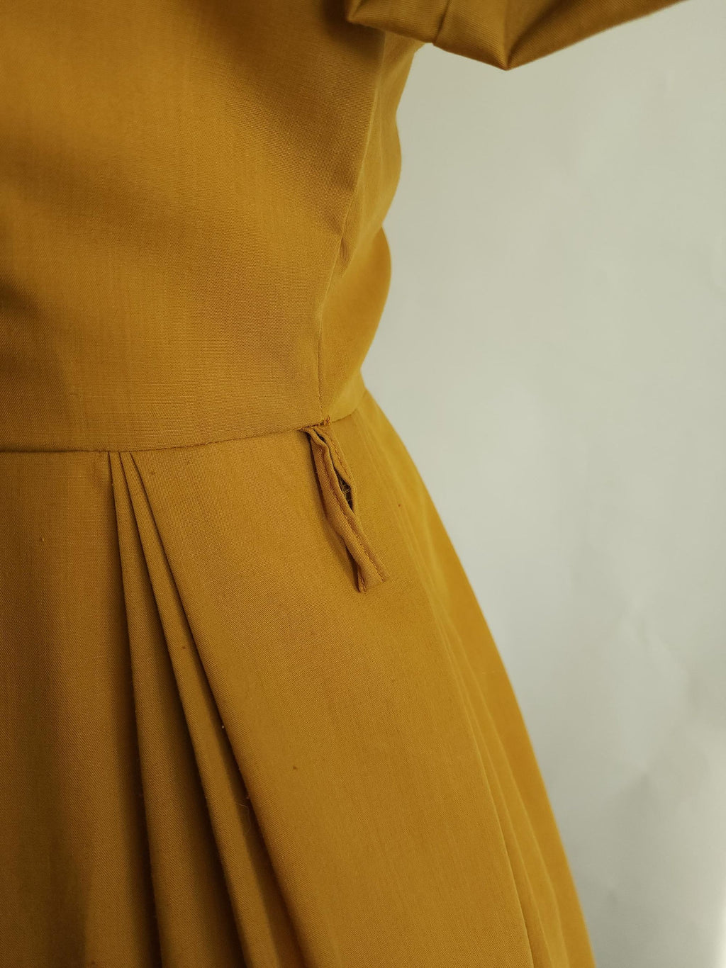 Vintage 1970s Does 1950s Mustard Yellow Sailor Collar Shirtwaist Dress
