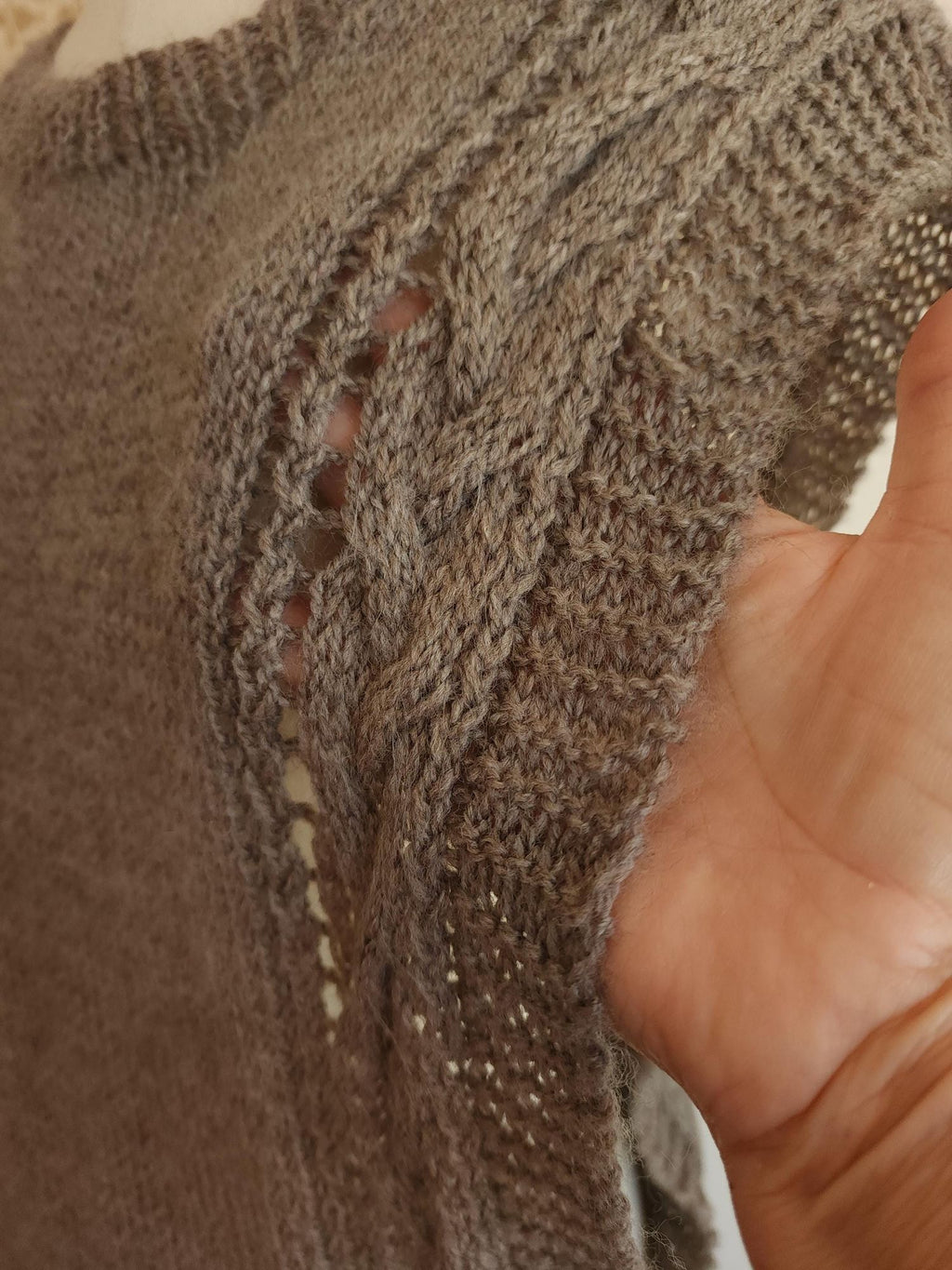 Vintage 1970s Taupe Cable Knit Side Button Tabard Sweater Vest
