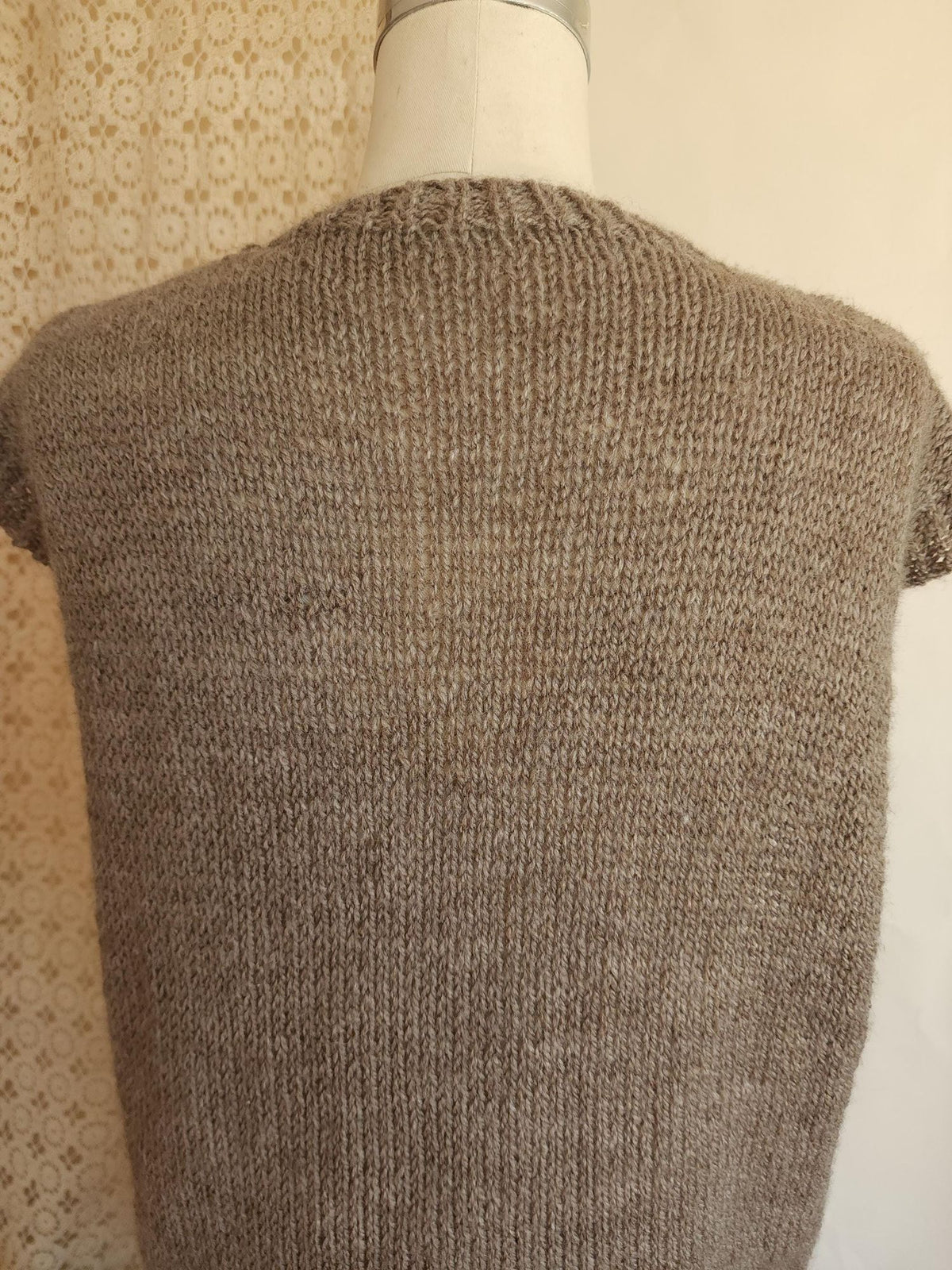 Vintage 1970s Taupe Cable Knit Side Button Tabard Sweater Vest