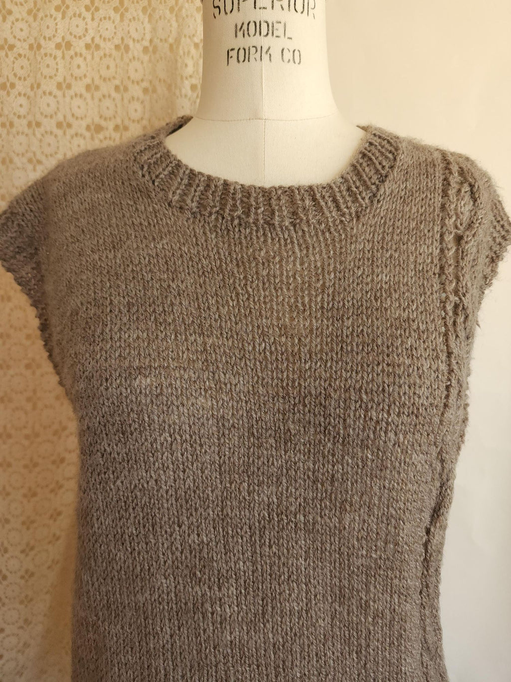 Vintage 1970s Taupe Cable Knit Side Button Tabard Sweater Vest
