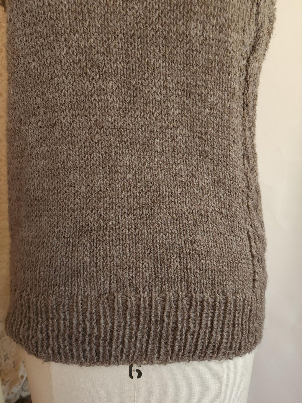 Vintage 1970s Taupe Cable Knit Side Button Tabard Sweater Vest