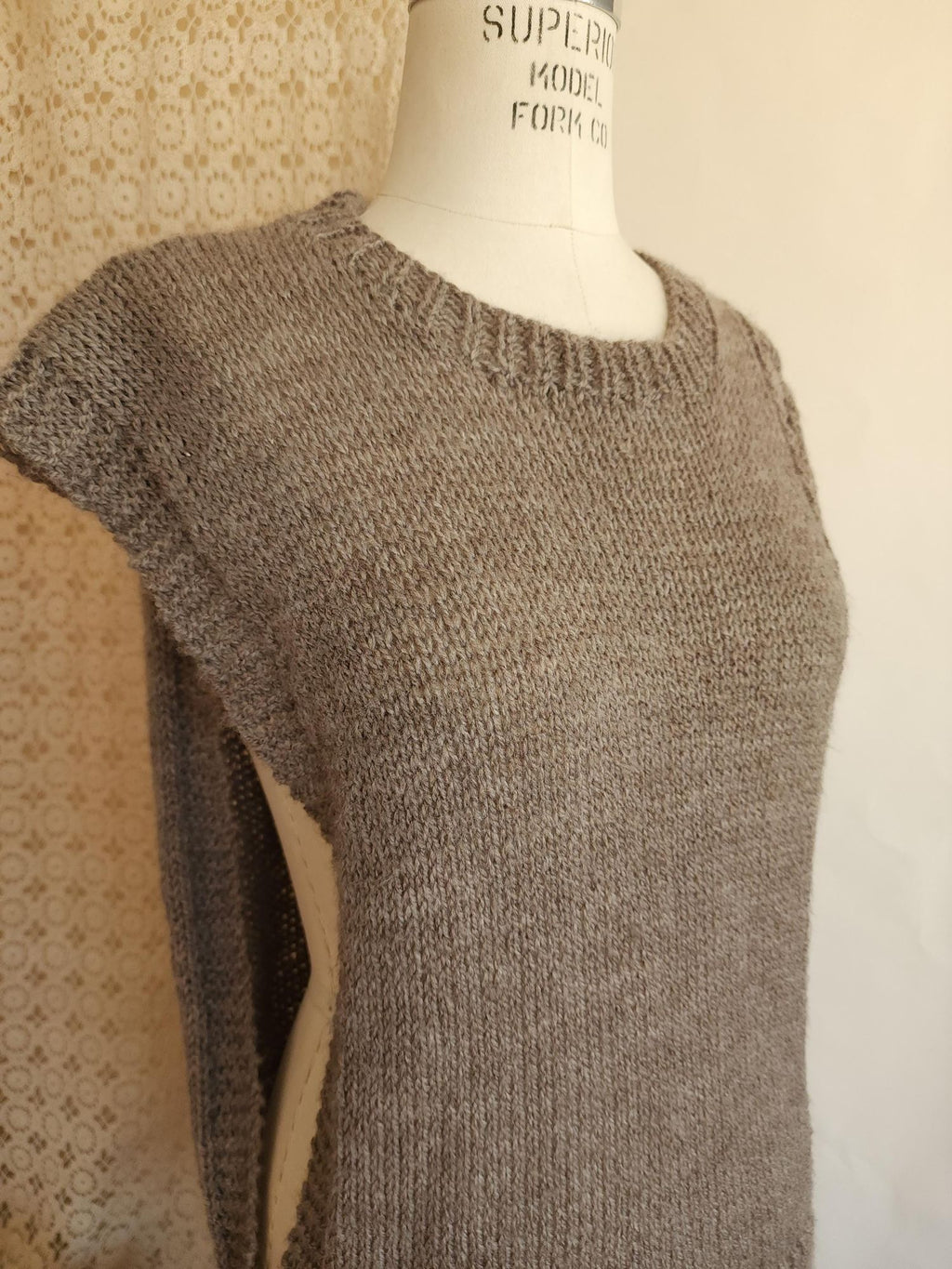 Vintage 1970s Taupe Cable Knit Side Button Tabard Sweater Vest