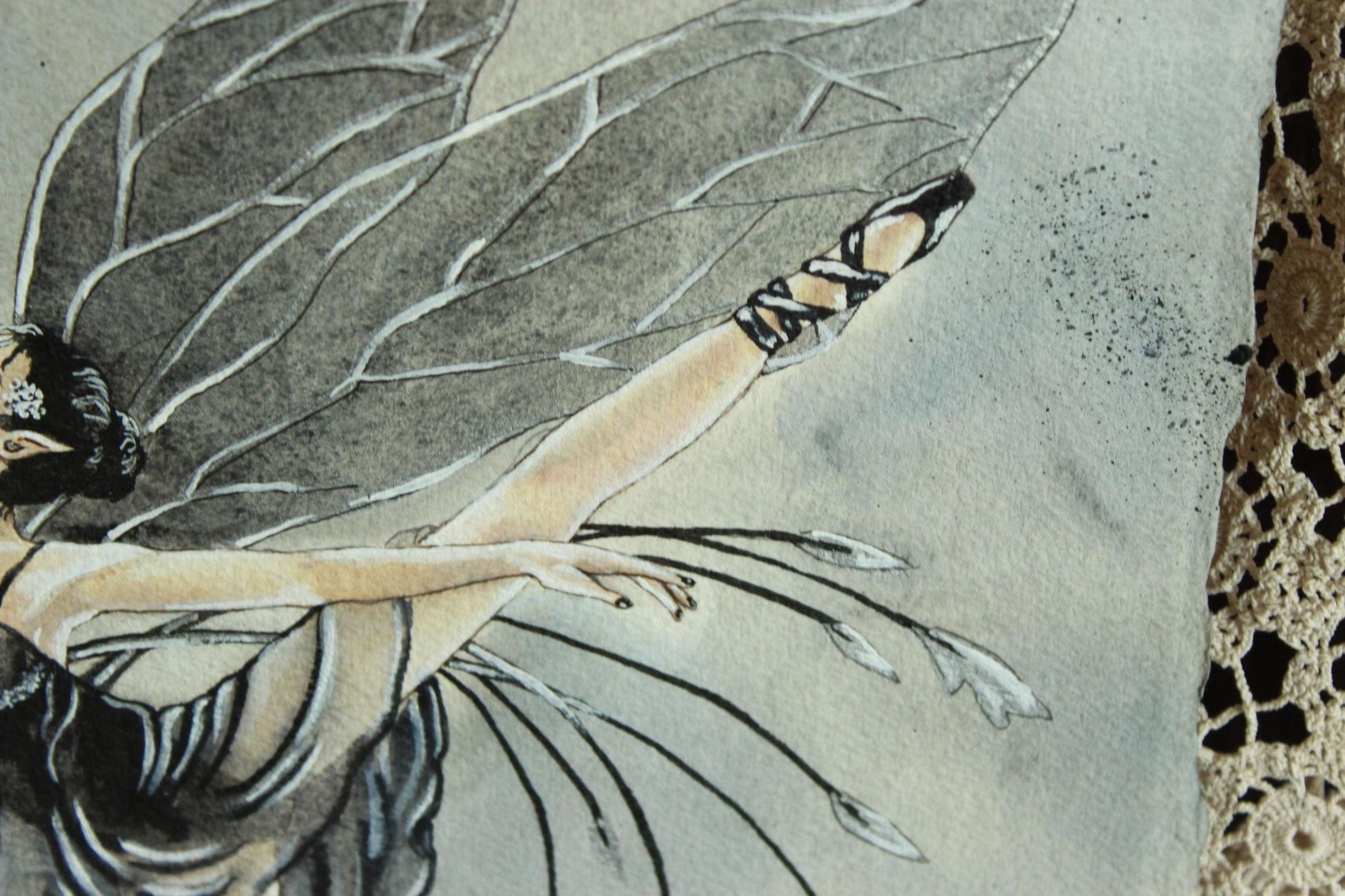 Original 15"x12" Acrylic Artwork Painting, Black Ballet Fairy Fantasy Art, "Ballerina"