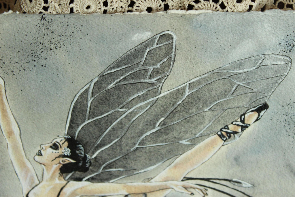 Original 15"x12" Acrylic Artwork Painting, Black Ballet Fairy Fantasy Art, "Ballerina"