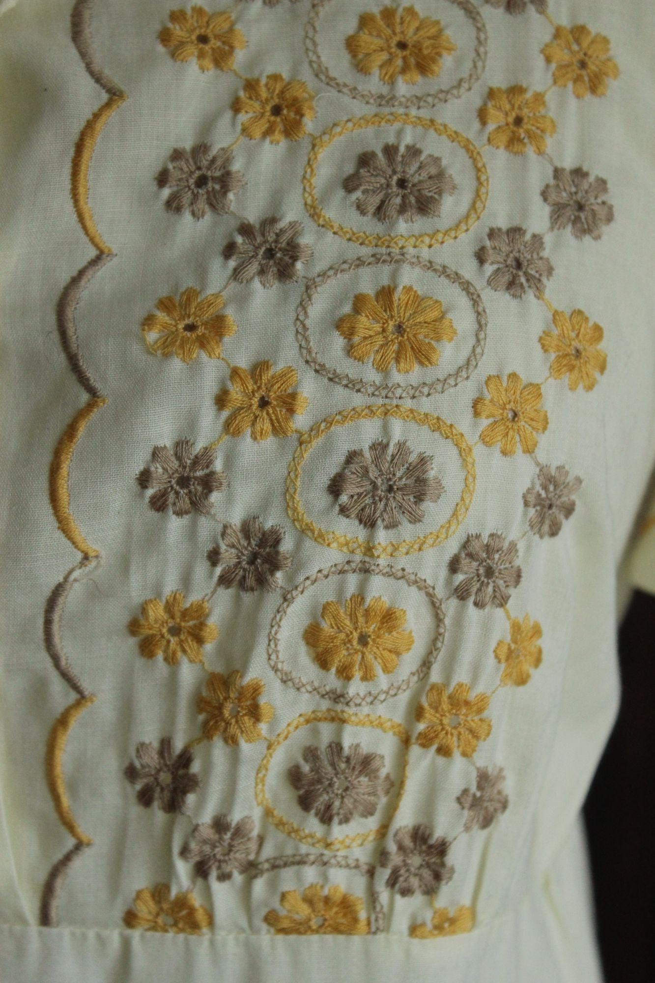 Vintage 1970s Yellow Embroidered Boho Maxidress