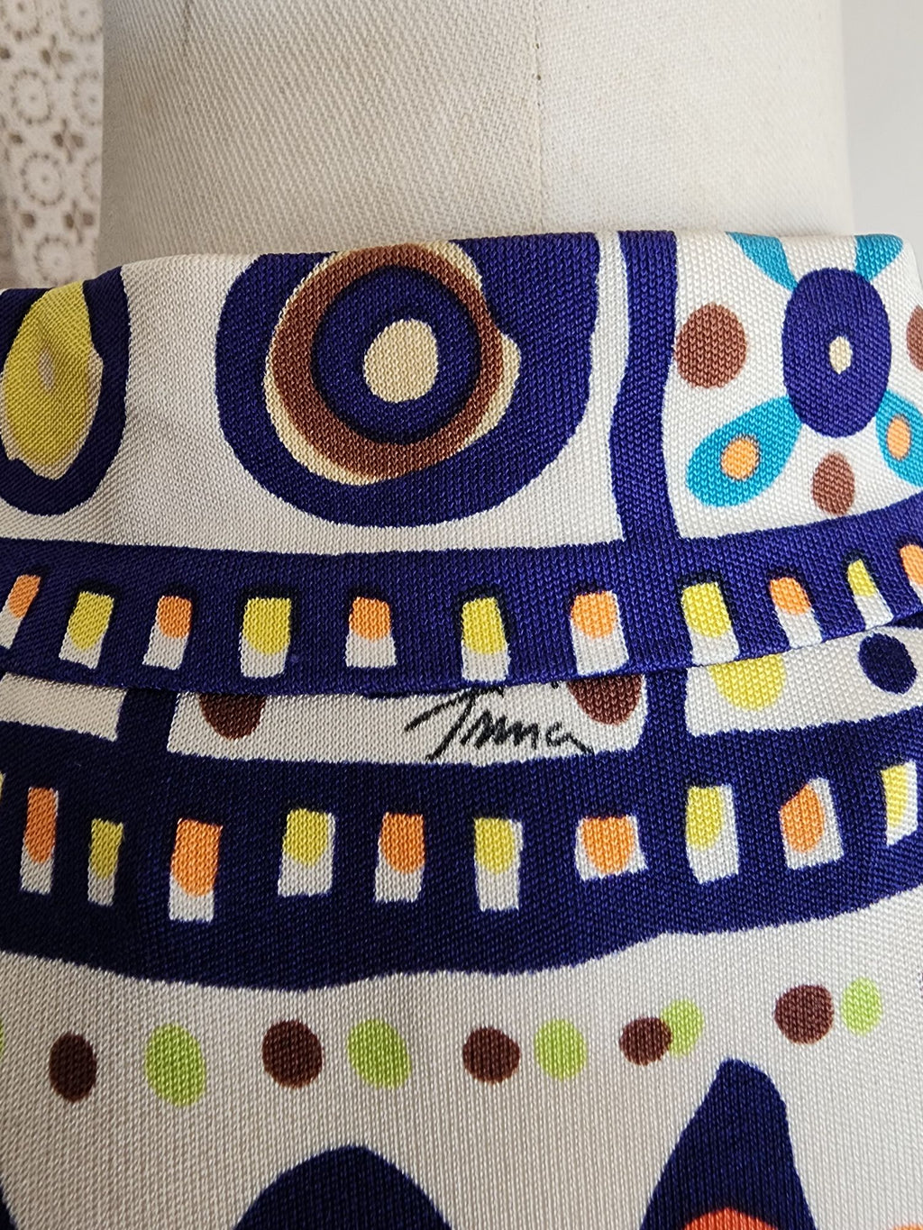 Trina Turk Womens Cricket Blouse, Silk,  Size 0, Tribal Pattern in Orange and Navy