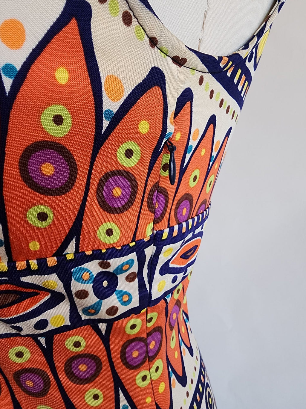 Trina Turk Womens Cricket Blouse, Silk,  Size 0, Tribal Pattern in Orange and Navy