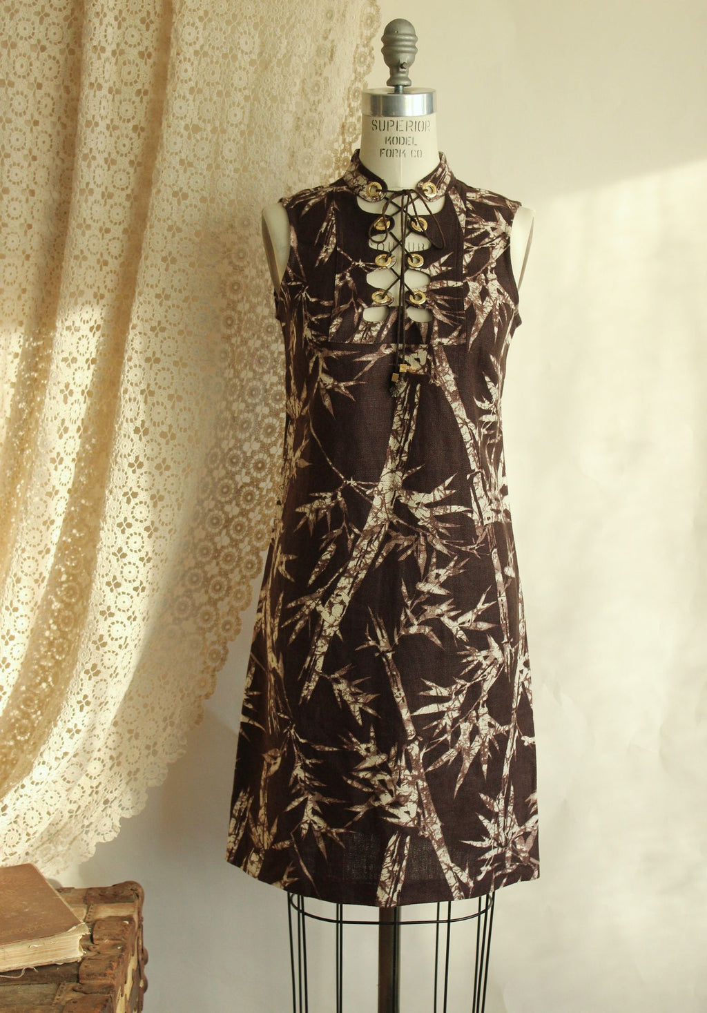Michael Kors Sleeveless Brown Bamboo Print Lace-Up Dress Size 2