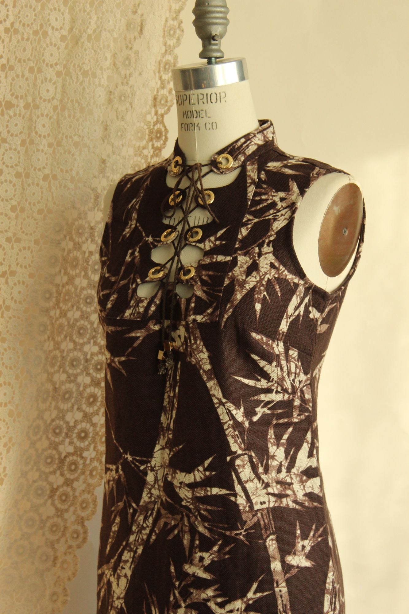 Michael Kors Sleeveless Brown Bamboo Print Lace-Up Dress Size 2