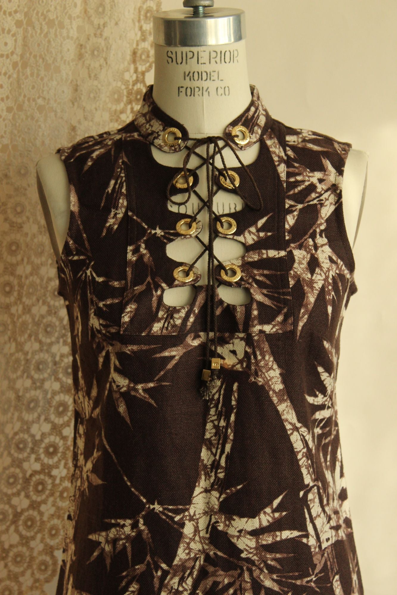 Michael Kors Sleeveless Brown Bamboo Print Lace-Up Dress Size 2