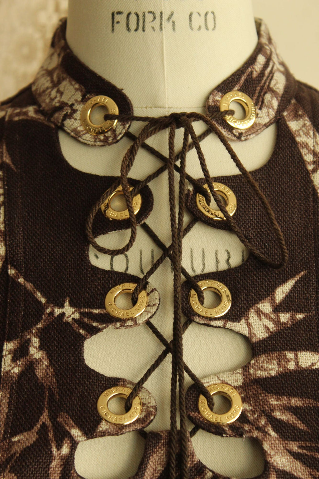 Michael Kors Sleeveless Brown Bamboo Print Lace-Up Dress Size 2