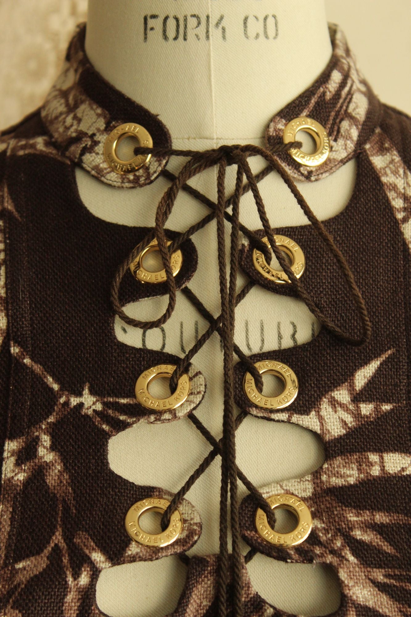 Michael Kors Sleeveless Brown Bamboo Print Lace-Up Dress Size 2