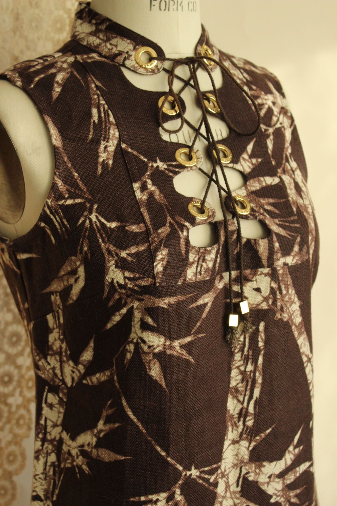 Michael Kors Sleeveless Brown Bamboo Print Lace-Up Dress Size 2