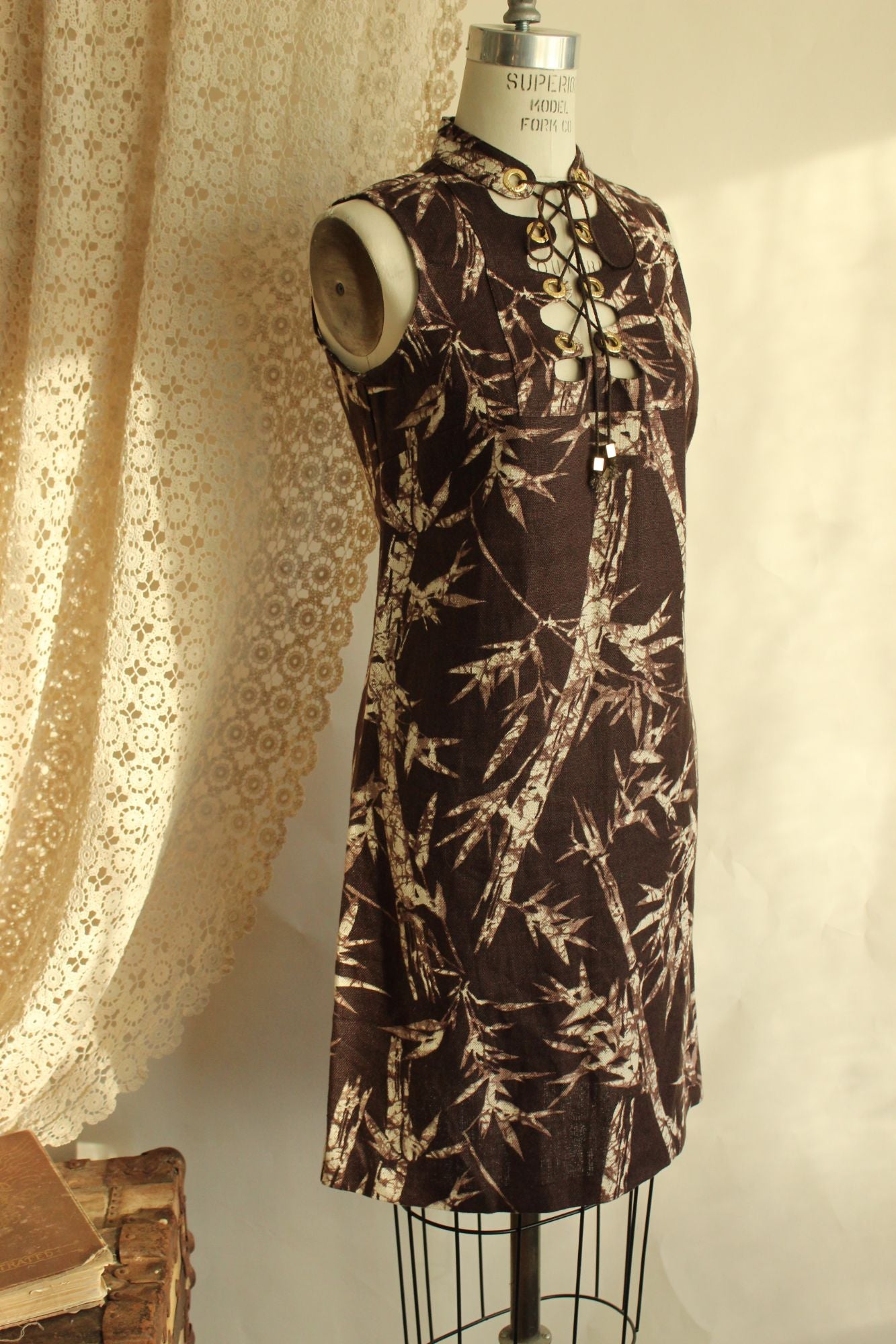 Michael Kors Sleeveless Brown Bamboo Print Lace-Up Dress Size 2