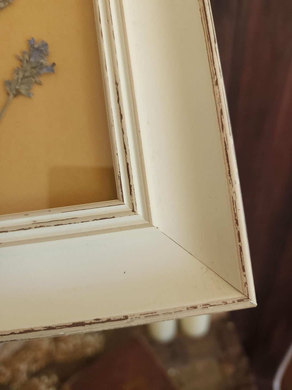 Framed Handmade Pressed Dried Lavender in White Wood Frame