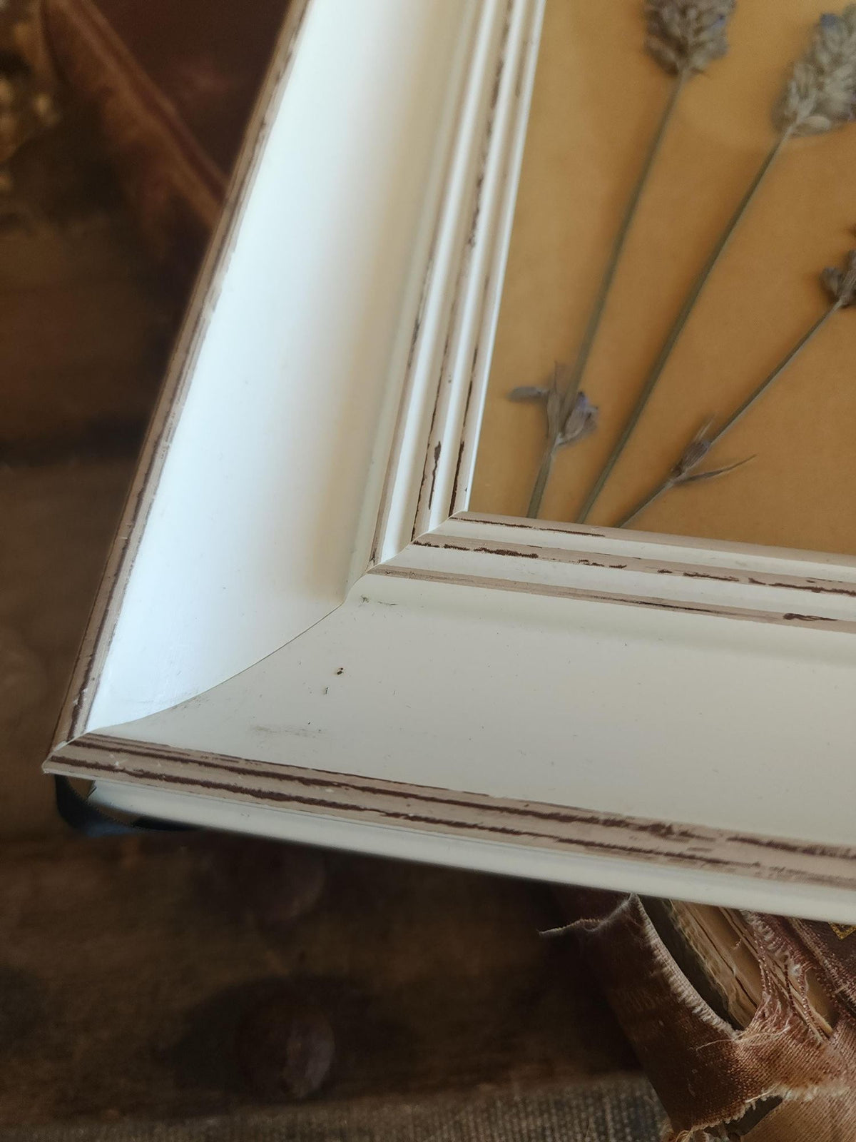Framed Handmade Pressed Dried Lavender in White Wood Frame