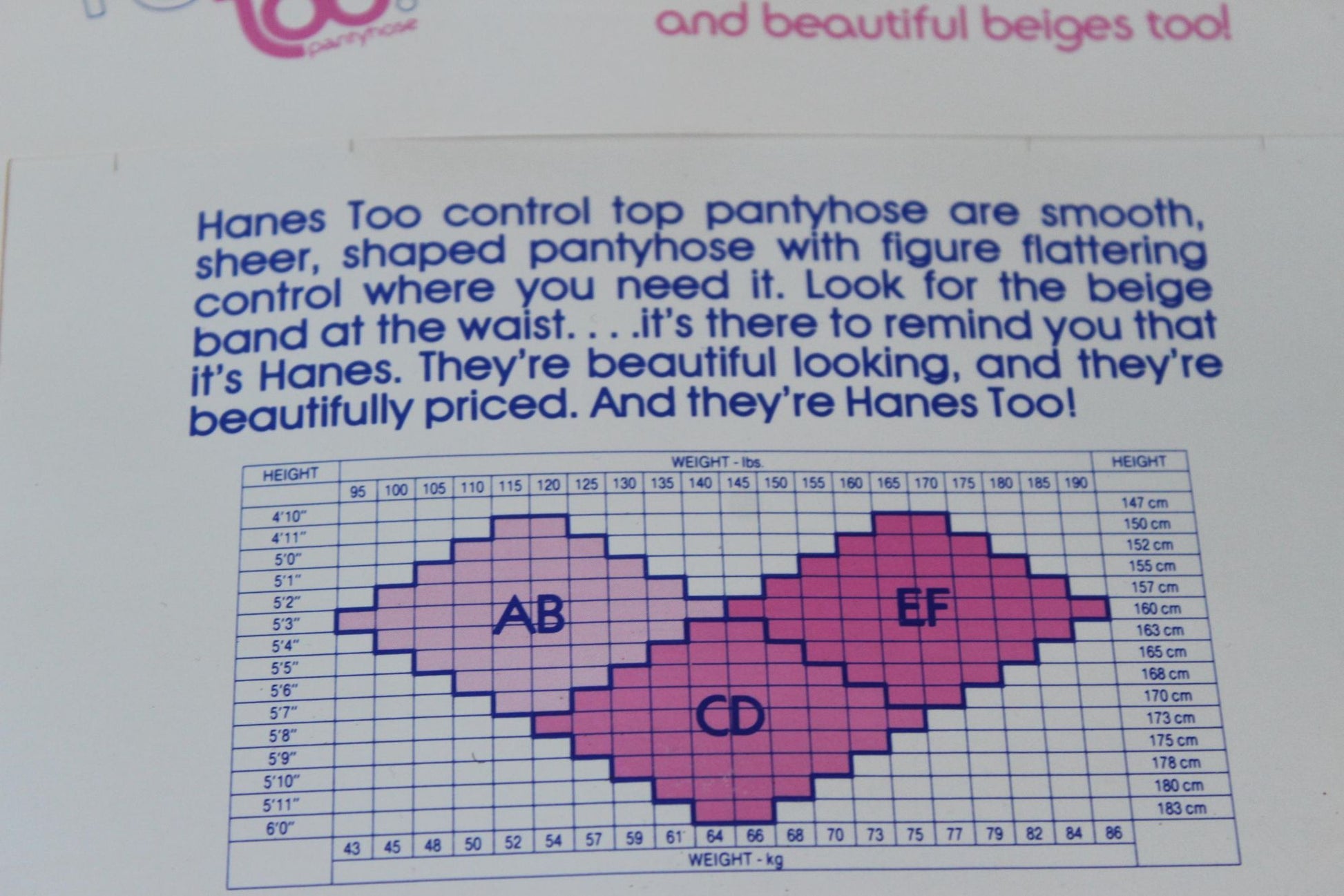 Vintage 1980s 1990s Pantyhose, New NOS Hanes Too, Control Top Size AB South Pacific