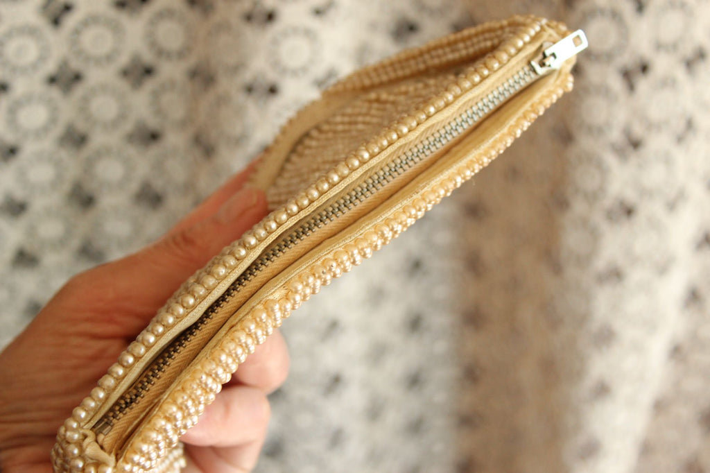 Vintage 1940s Beaded Clutch Purse Covered In Faux Pearls
