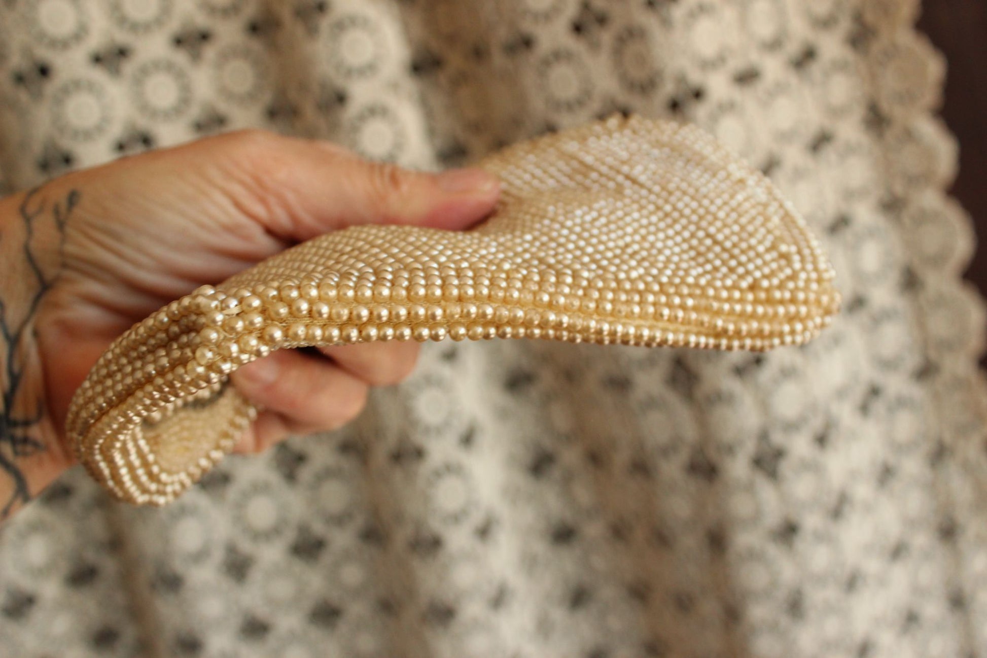 Vintage 1940s Beaded Clutch Purse Covered In Faux Pearls