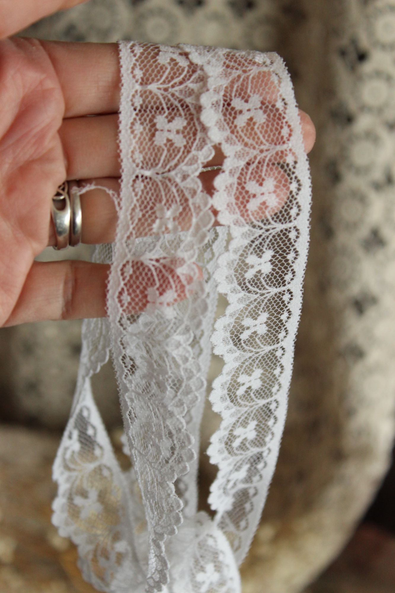 Vintage White Lace Trim, 3 Yards, 1.25" wide, Nylon