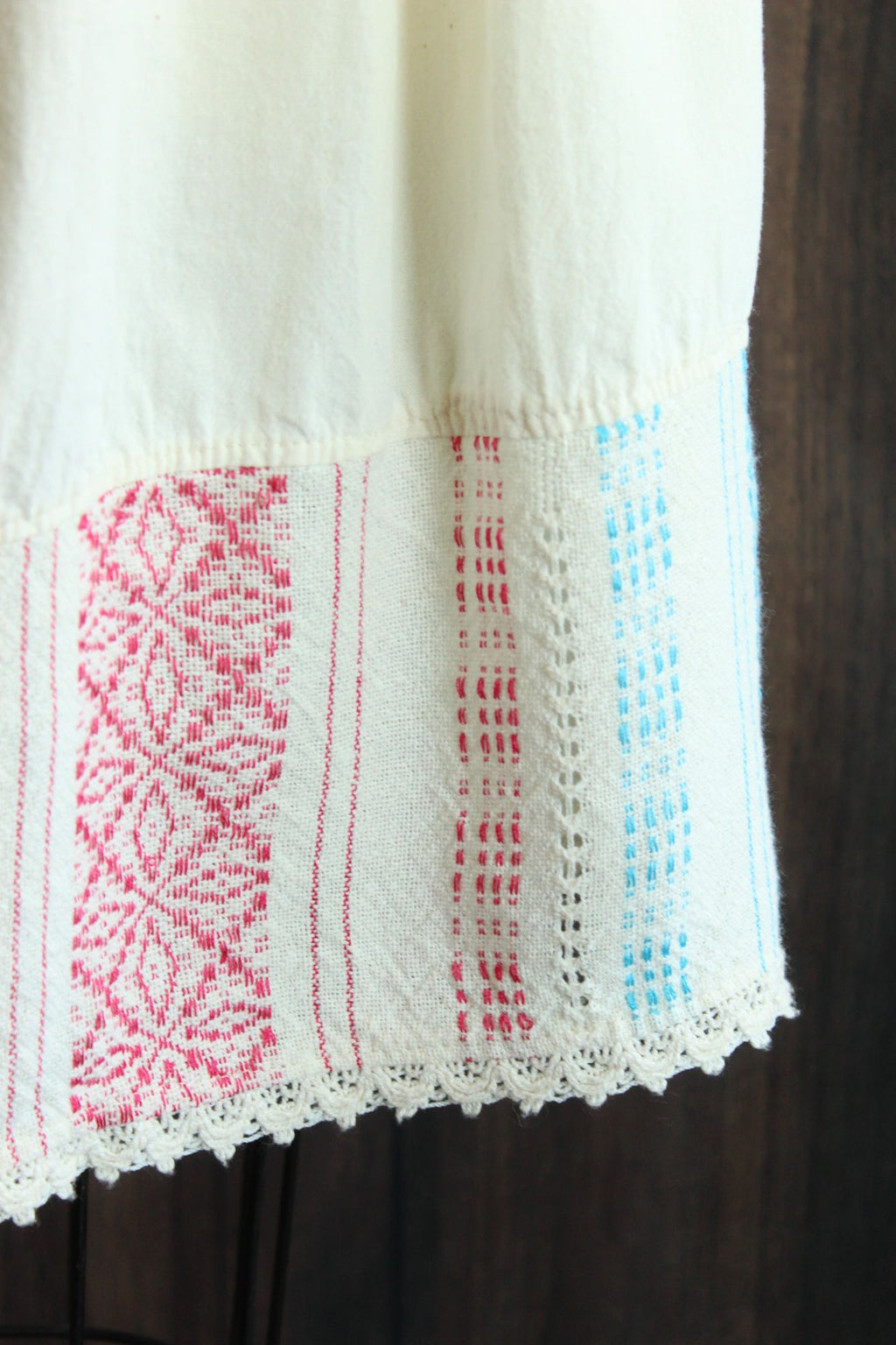 Mexican Floral Embroidered Folk Dress in Smocked Cream Cotton