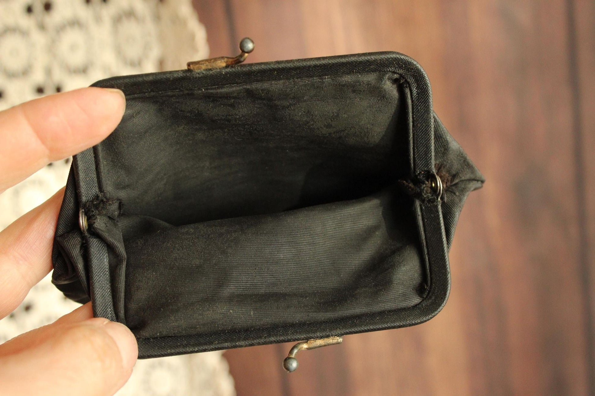 Vintage 1940s Black Moire Taffeta Coin Purse
